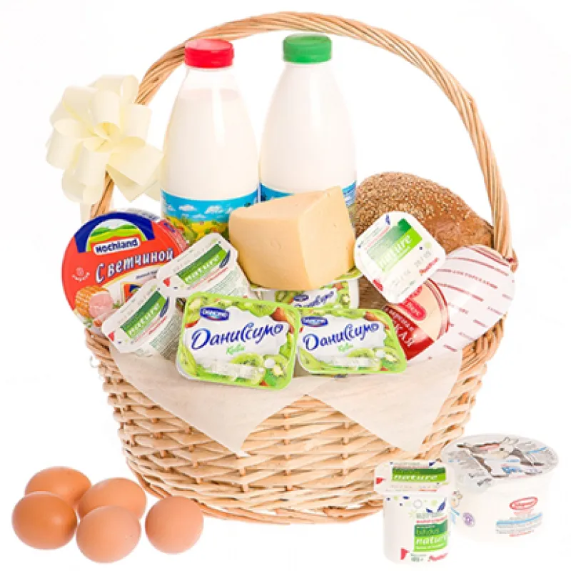 Корзинка свежих продуктов с хлебом и молоком, доставка Октябрьский